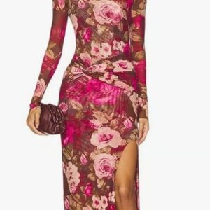 Free People Pink and Brown Floral Long Sleeve Dress